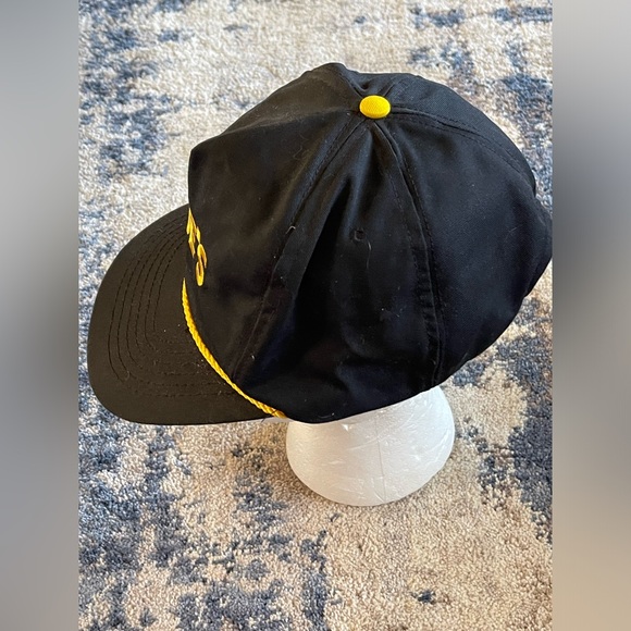 Vintage 1990s Lowes Strap Back Hat Cap Black Embroidered Yellow Rope - Picture 4 of 7